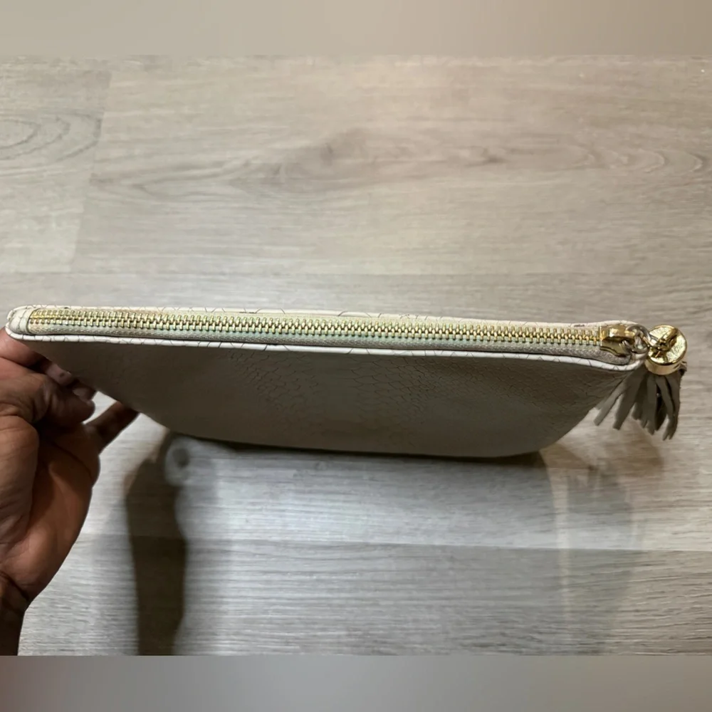 GiGi New York Cream Textured Clutch with Gold Accents